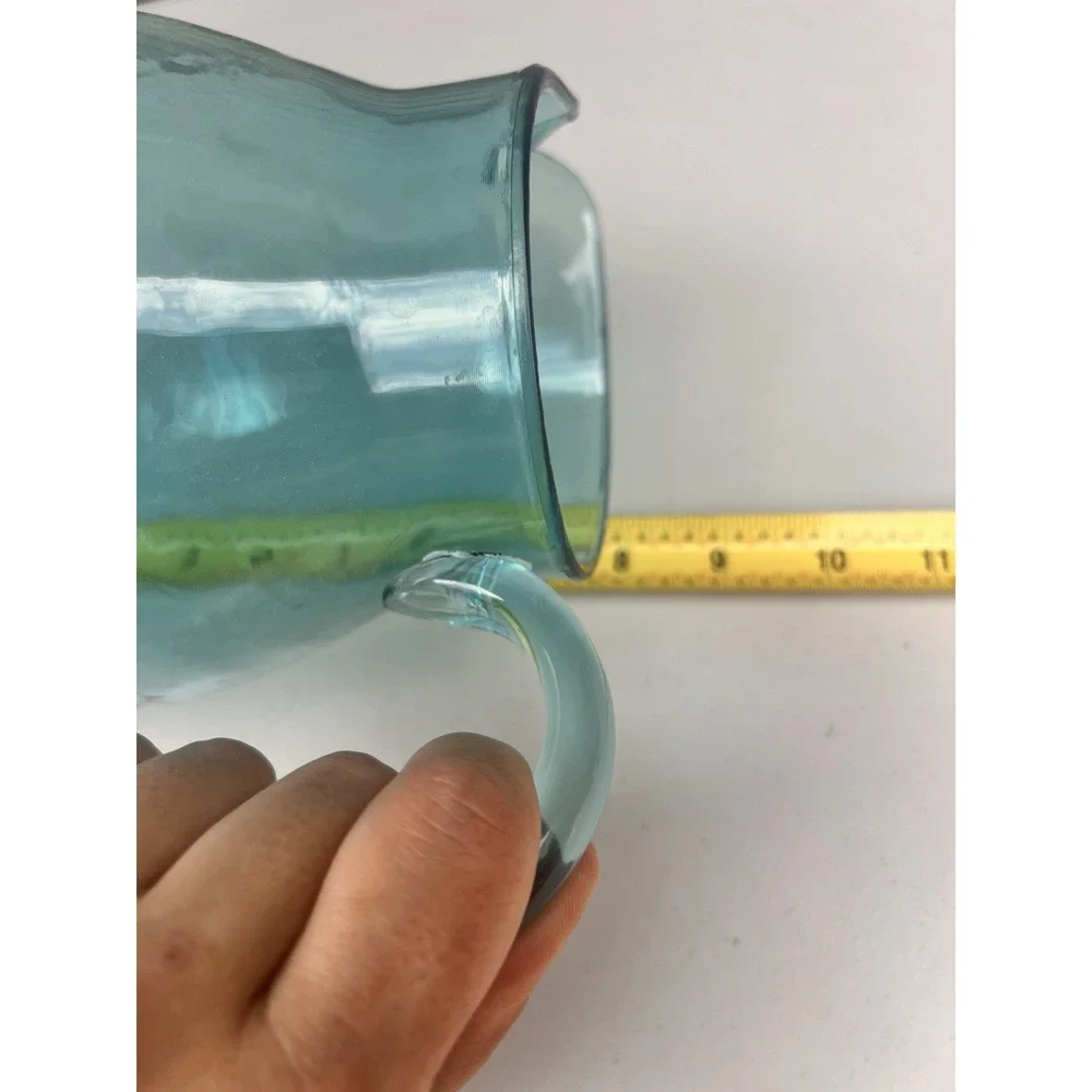 Pottery Barn Aqua Acrylic Pitcher Faux Blown Glass Beverage Jug 8